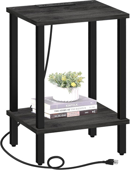 TUTOTAK End Table with Charging Station, Small Side Table with Outlets, Nightstand Bedside Table