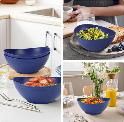 65oz Large Salad Bowls Deep Blue - Wheat Straw Serving Bowls Set of 4 - Unbreakable Serving Bowls