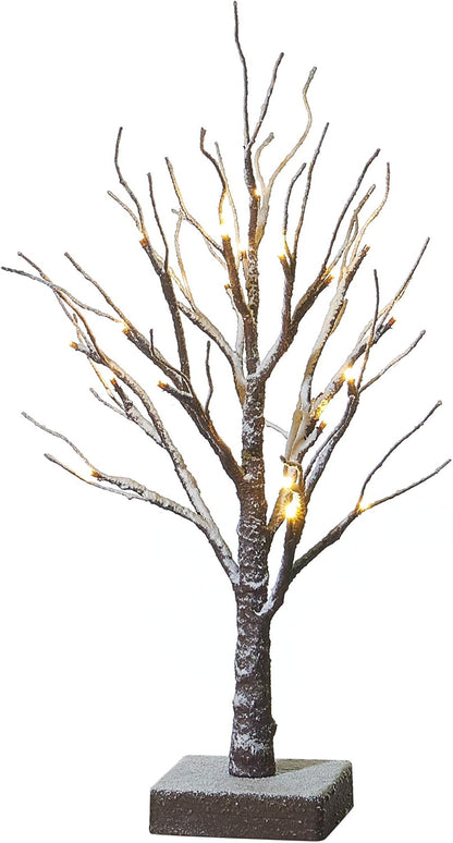 Hairui Lighted Tabletop Artificial Small Tree Snow Dusted 24 LED 18IN Battery Operated with Timer