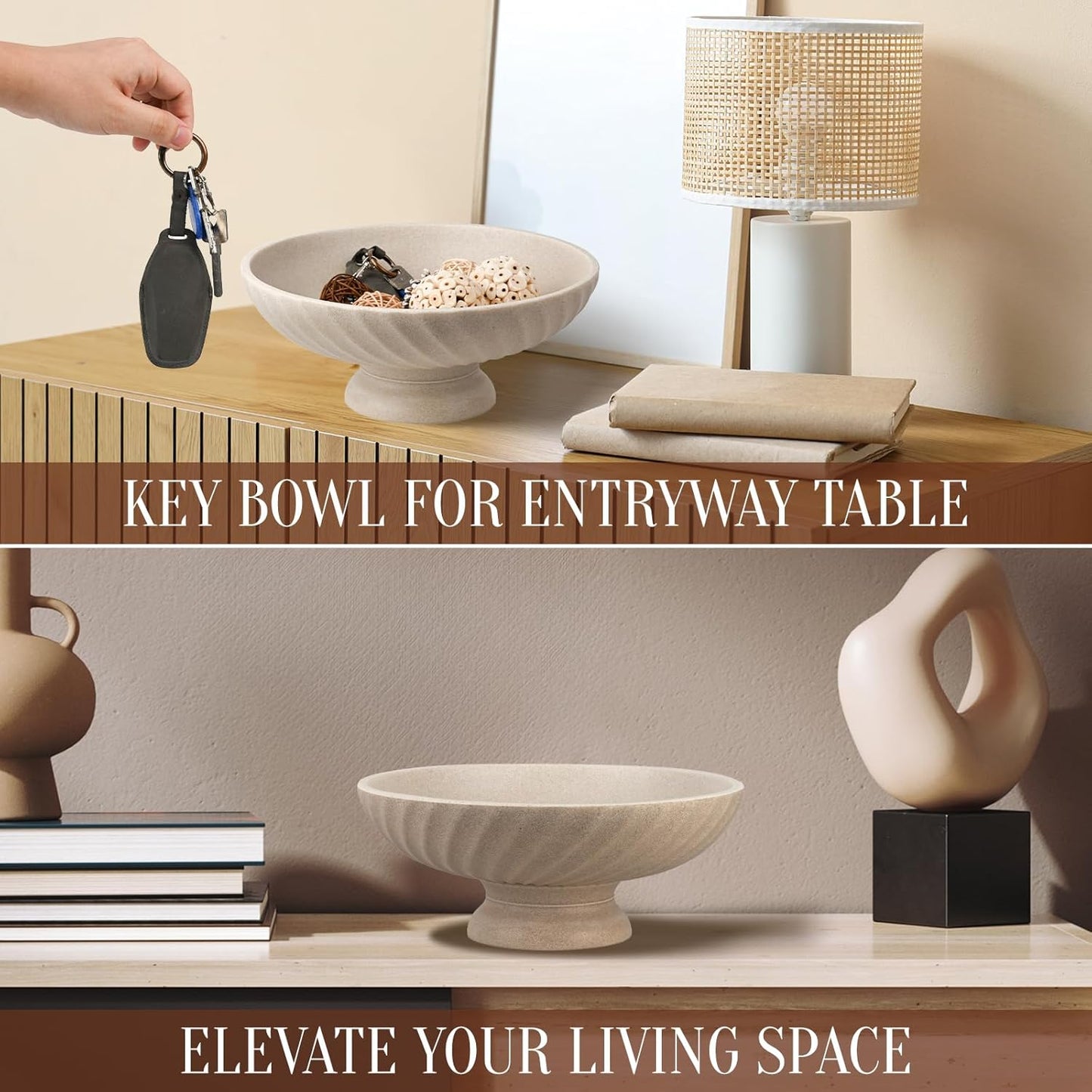 Large Resin Pedestal Decorative Bowl - Modern Fruit Bowl for Kitchen Counter - Handicraft Bowls for