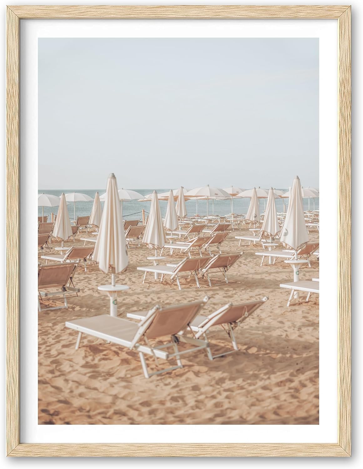 HesenDot Natural OAK Wood Framed Italy Beach Wall Art,12x16in Amalfi Coast Canvas Wall