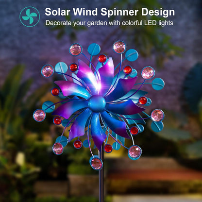 Solar Wind Spinner, 60.63 Inch Outdoor Metal Stake Yard Spinners, Solar Powered Multi-Color LED