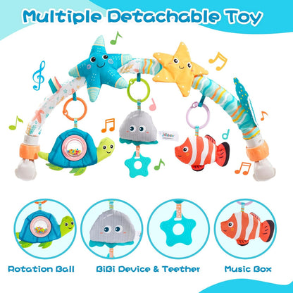 Jollybaby Musical Bassinet Stroller Crib Mobile Toy for Baby 0-6-12 Months, Infant Clip On Arch