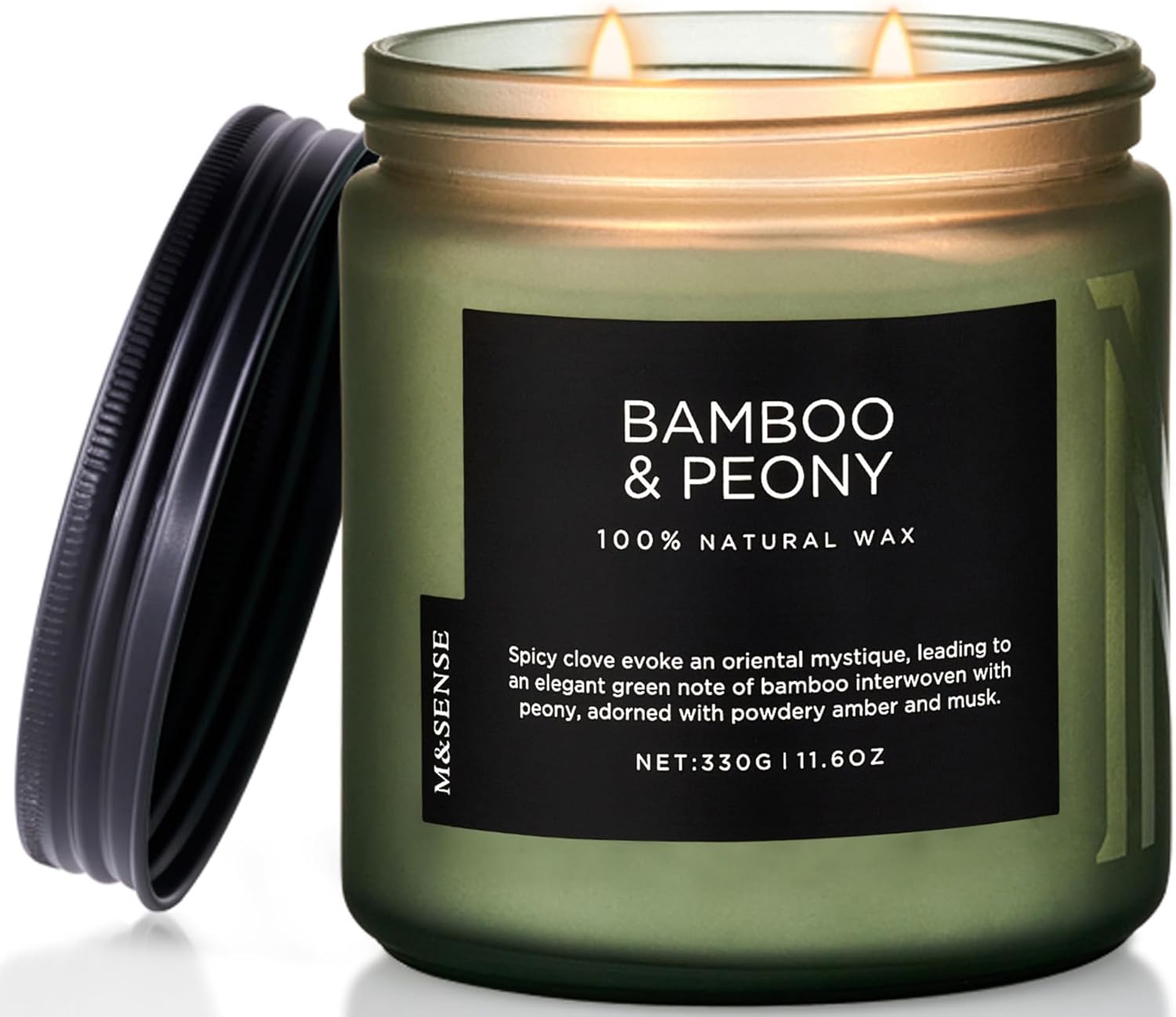 M&SENSE Bamboo Peony Scented Candle, 11.6oz Aromatherapy Jar Candle, 70 Hour Burn Time, Natural Soy