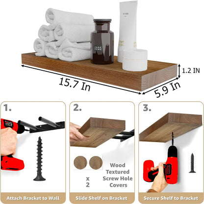 IAE Walnut Floating Wall Shelves 16 inch, Bathroom Shelves Wall Mounted,Invisible Shelf Floating