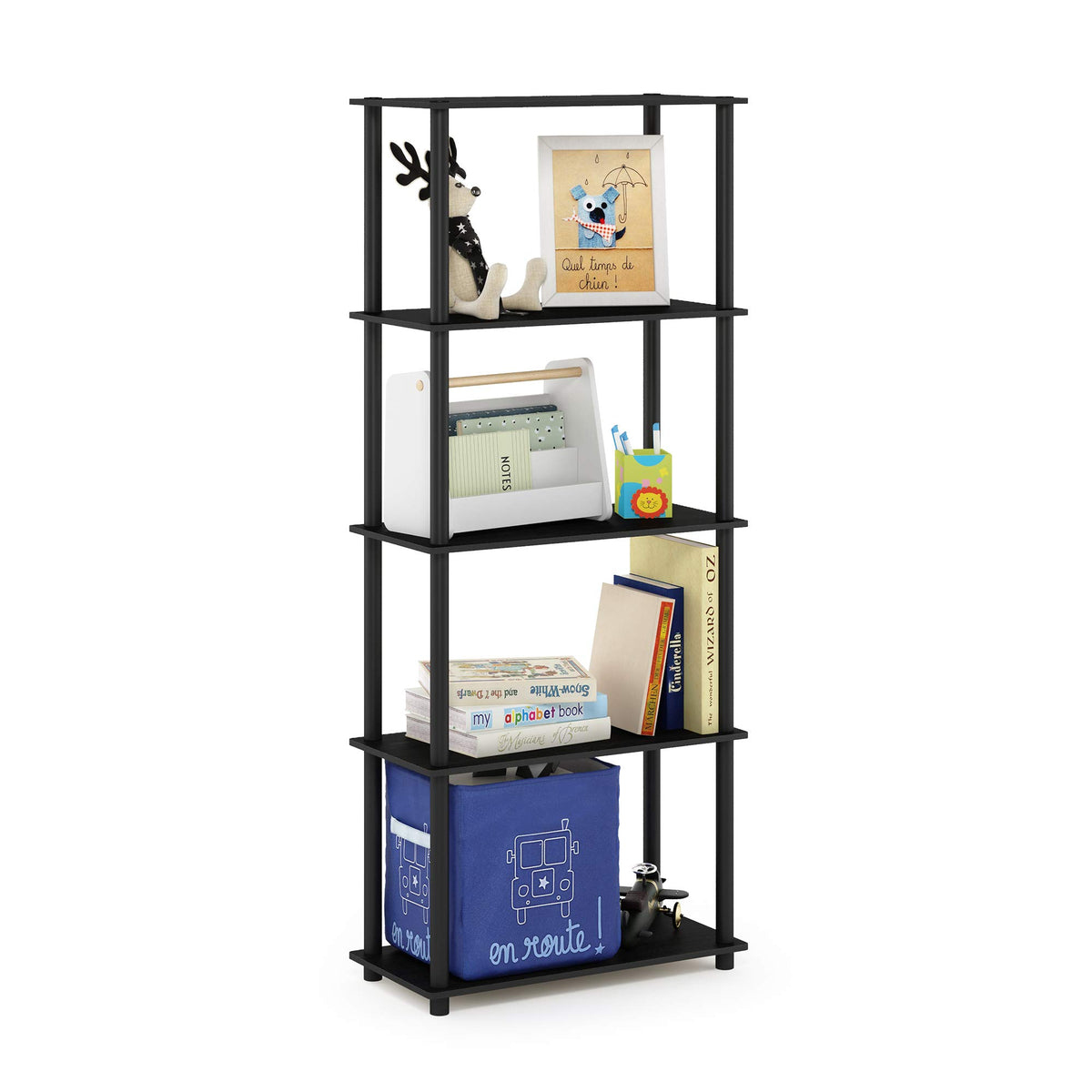 Furinno TURN-N-TUBE Storage Shelves, 5-Tier Book Shelf, Corner Shelf, Toolless Open Shelves, for