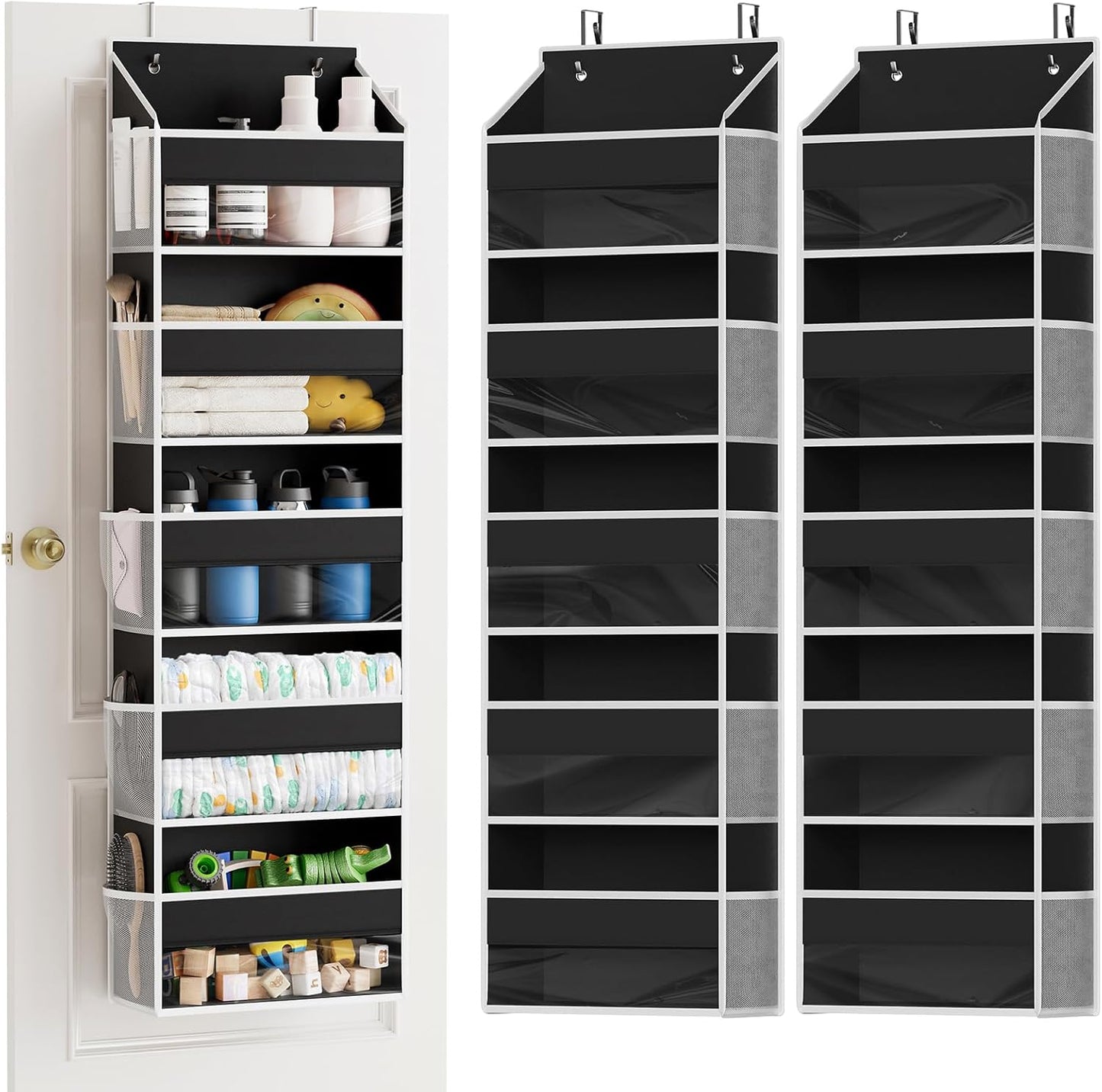 SpaceAid 2 Pack Over The Door Organizer with 5 Large Pockets and 10 Mesh Side Pockets, 5 Layers
