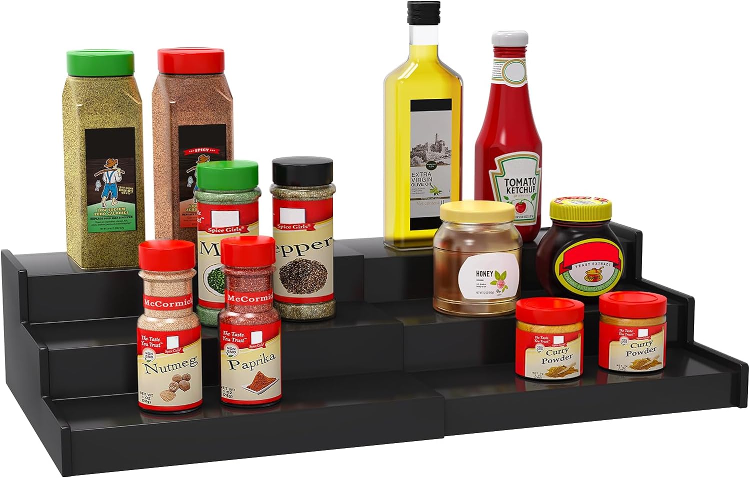 Spice Rack Organizer for Cabinet, 3 Tier Expandable Bamboo Spice Storage, Great for Kitchen