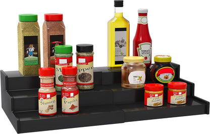 Spice Rack Organizer for Cabinet, 3 Tier Expandable Bamboo Spice Storage, Great for Kitchen
