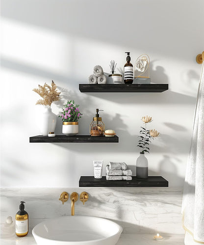 Wood Floating Shelves for Wall Decor, Rustic Wall Shelves for Bedroom Bathroom Kitchen Living Room