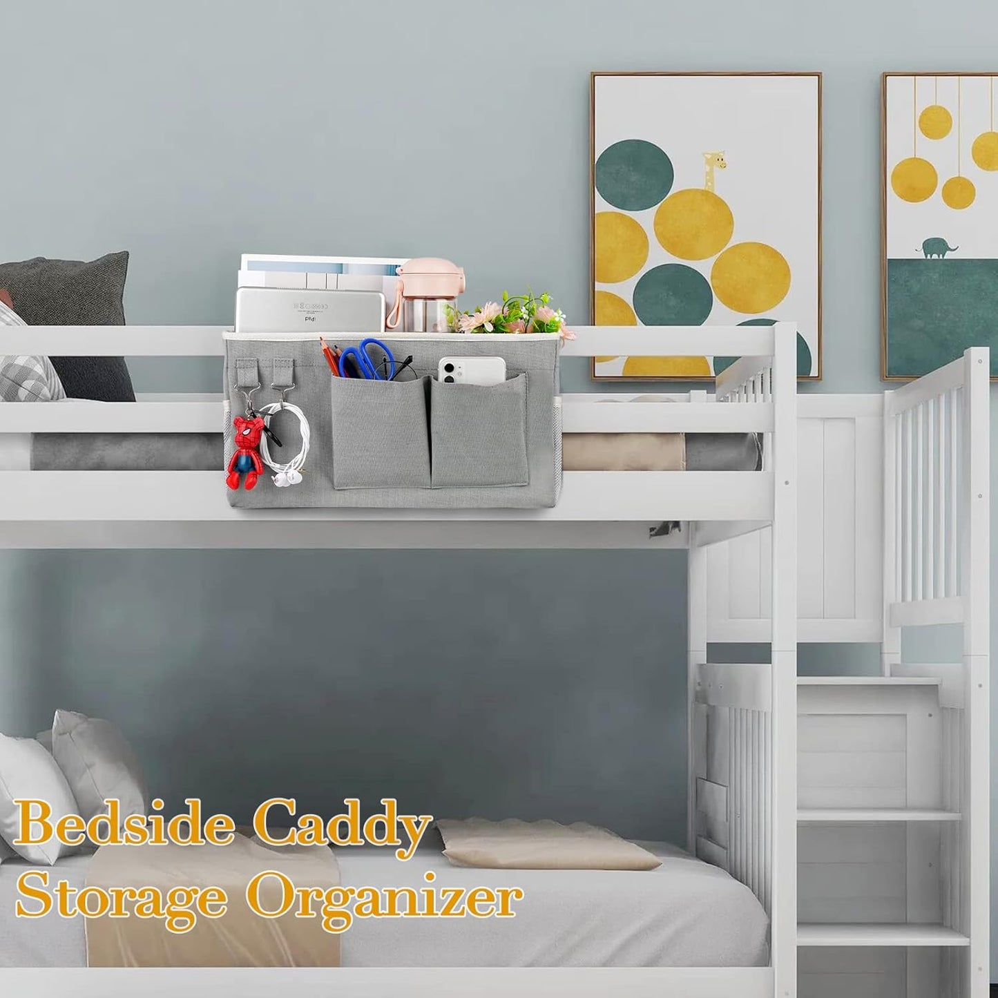Bedside Storage Caddy/Bedside Hanging Storage Bag for Headboards Bunk Beds Dorm Rooms Book Phone
