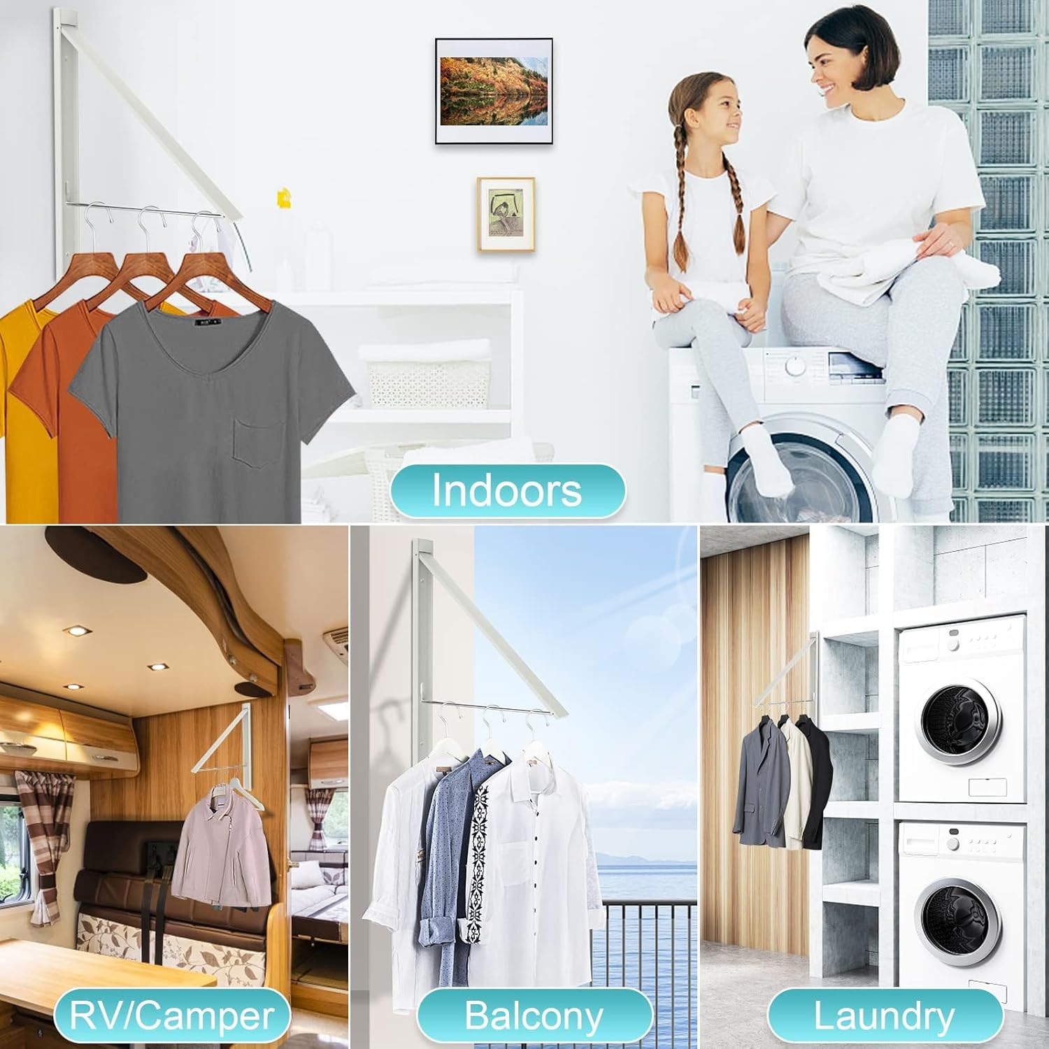 Retractable Clothes Drying Rack,Space Saver Wall Mounted Folding Hanger for Laundry Room, Closet