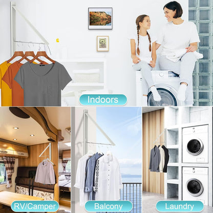 Retractable Clothes Drying Rack,Space Saver Wall Mounted Folding Hanger for Laundry Room, Closet