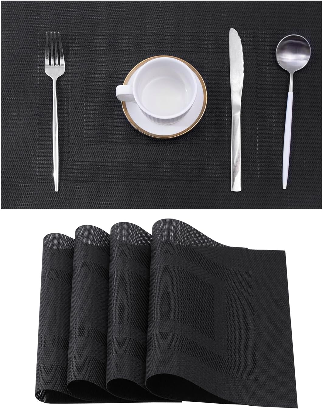 Leetaltree Black Frame Placemats Set of 4 - Heat Resistant Non-Slip Place mats for Dining Table
