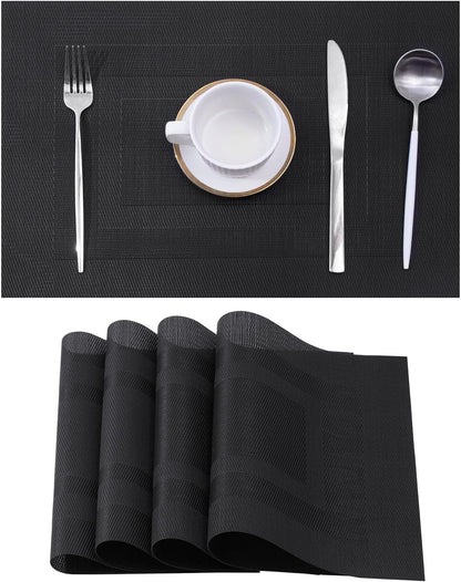 Leetaltree Black Frame Placemats Set of 4 - Heat Resistant Non-Slip Place mats for Dining Table