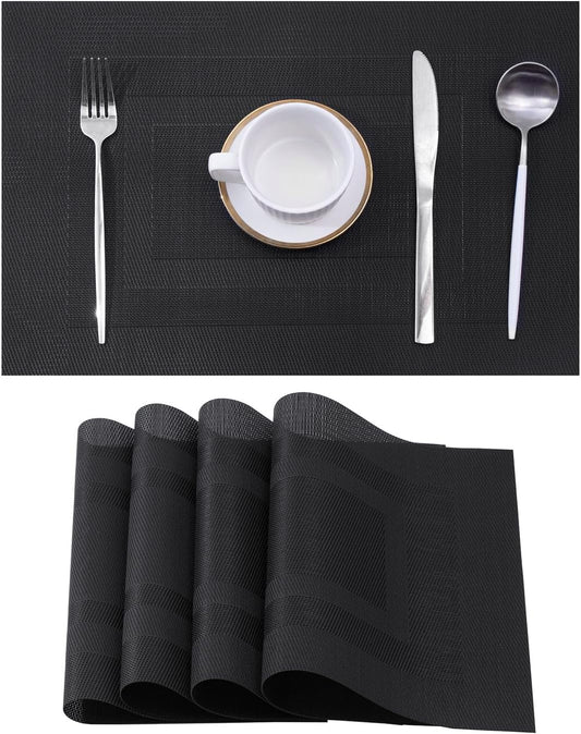 Leetaltree Black Frame Placemats Set of 4 - Heat Resistant Non-Slip Place mats for Dining Table