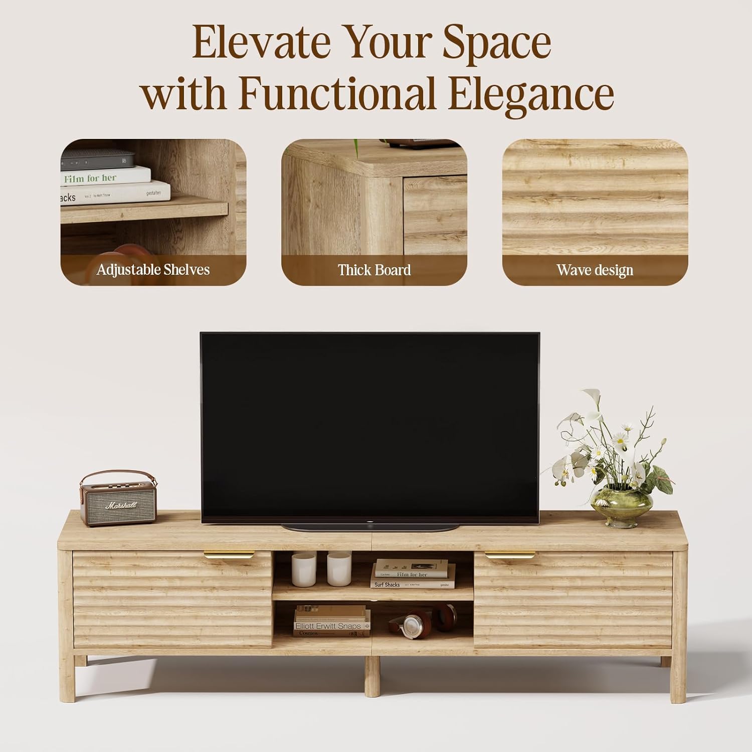 TV Stand for Living Room - up to 65 Inch TVs Mid Century Modern Entertainment Center with Storage