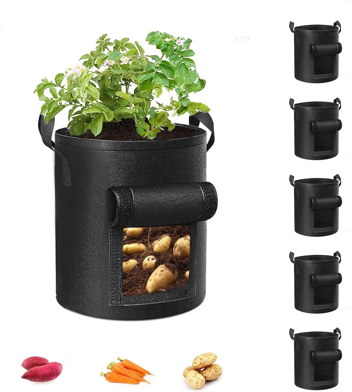 5-Pack 10 Gallon Potato Grow Bags, Garden Planting Bag with Reinforced Handle, Thickened Nonwoven