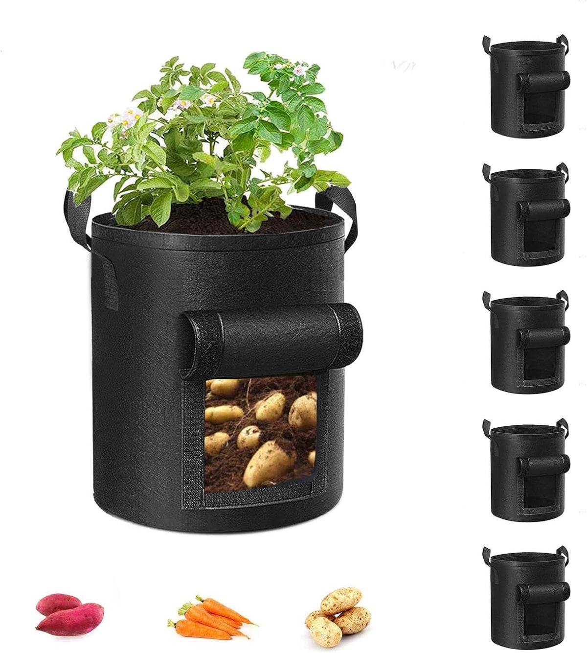 5-Pack 10 Gallon Potato Grow Bags, Garden Planting Bag with Reinforced Handle, Thickened Nonwoven