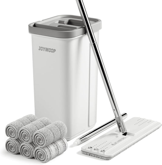 JOYMOOP Mop and Bucket with Wringer Set, Hands Free Flat Floor Mop and Bucket, 60" Mop with 6