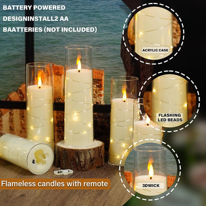 Flickering Flameless LED Candles,Battery Operated Candles 9 Pcs with Embedded Star String,Acrylic