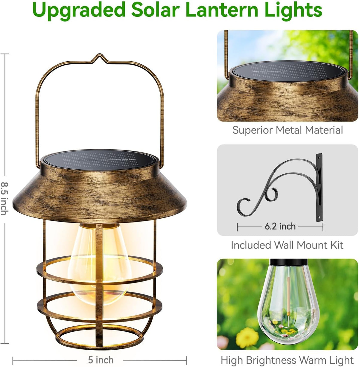 Solar Lanterns Outdoor Waterproof, High Brightness Hanging Solar Lights for Outside with Wall