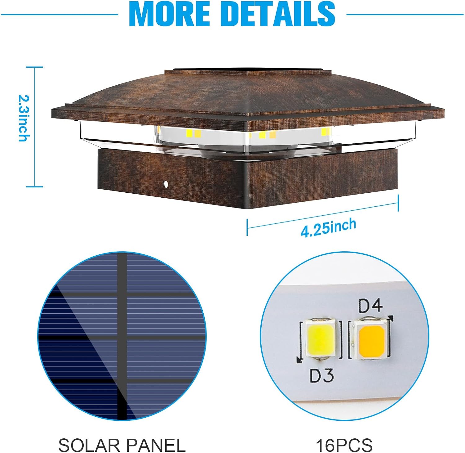 VOLISUN Solar Post Cap Light Outdoor 16pack,Solar Deck Fence - Post Lights Waterproof for 4x4