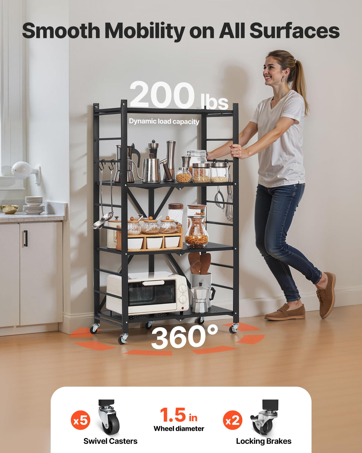 VEVOR 4-Tier Foldable Storage Shelf, 26W x 13D x 46H Inch Folding Metal Rack Shelving Unit, No