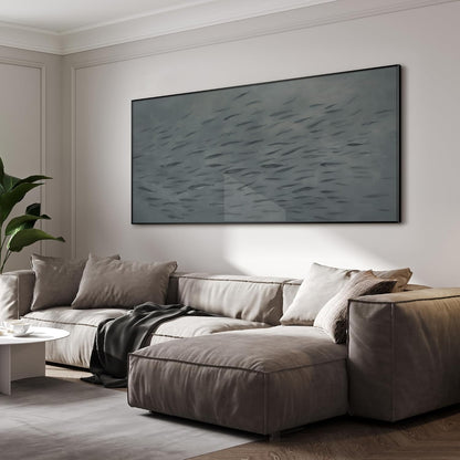 SIGNWIN 24"x46" Extra Large Framed Wall Art Gray School of Fish Minimalist Ocean-Inspired Marine