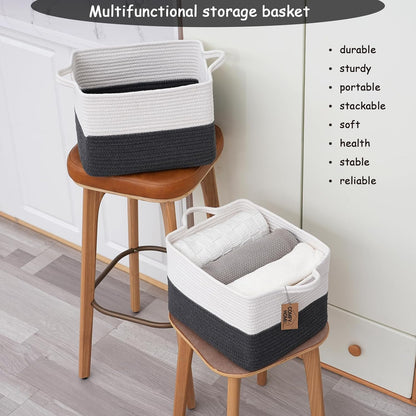 COMFY-HOMI Cotton Rope Woven Basket with Handles for Shelves,Toys,Book, Cloth Storage Baskets Bin