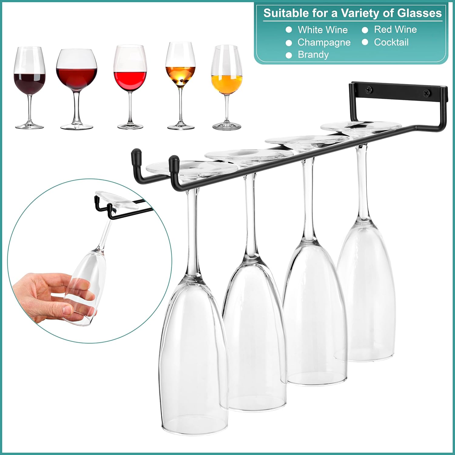 Sorbus Wine Glass Holder - 12 Inch Wall Mounted Wine Glass Rack for Under Cabinet Organization and