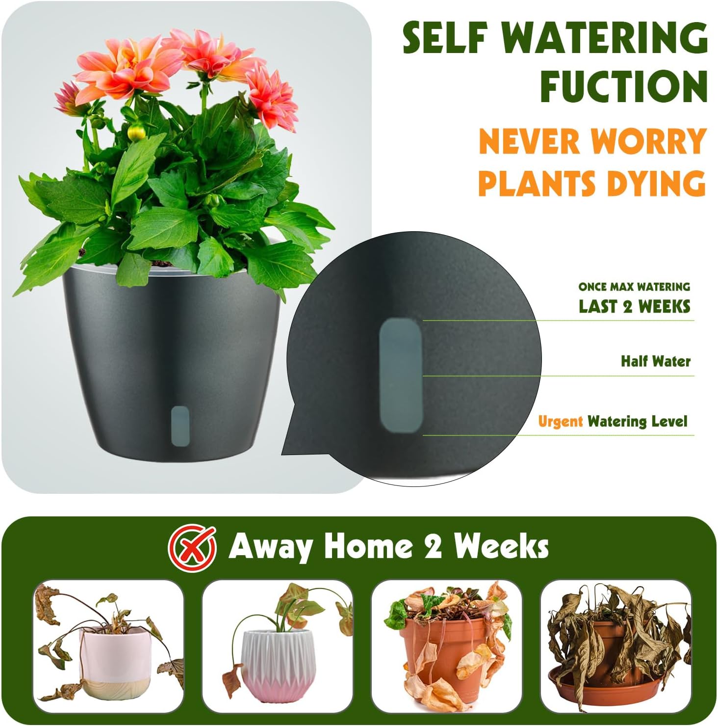 Self Watering Pots for Indoor Plants, 6-Pack 6.7'' Self Watering Planter with Drainage Holes, Small