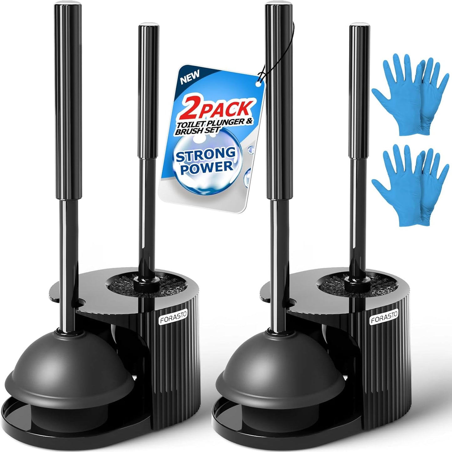 2Pack 2 in 1 Toilet Brush and Plunger Set, Extended Handle Plunger,Toilet Bowl Brush Plunger