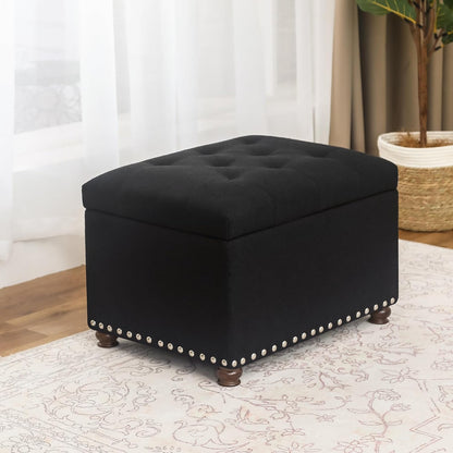 Joveco Storage Ottoman Bench, Rectangle 24″ Linen Foot Rest Stool Square Footstool for Living Room