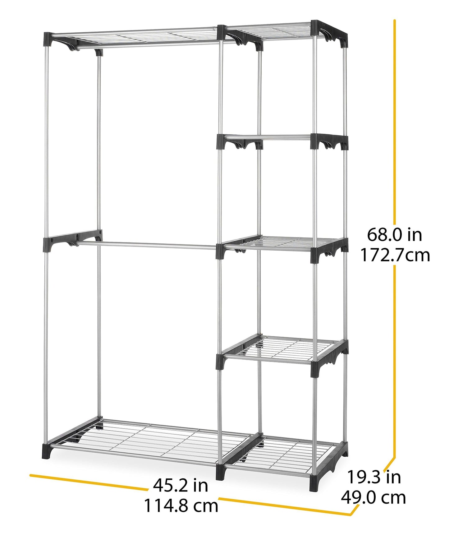 Whitmor Metal Hanging Closet Organizer, Clothes Rack for Hanging Clothes, Double Rod Closet, Metal