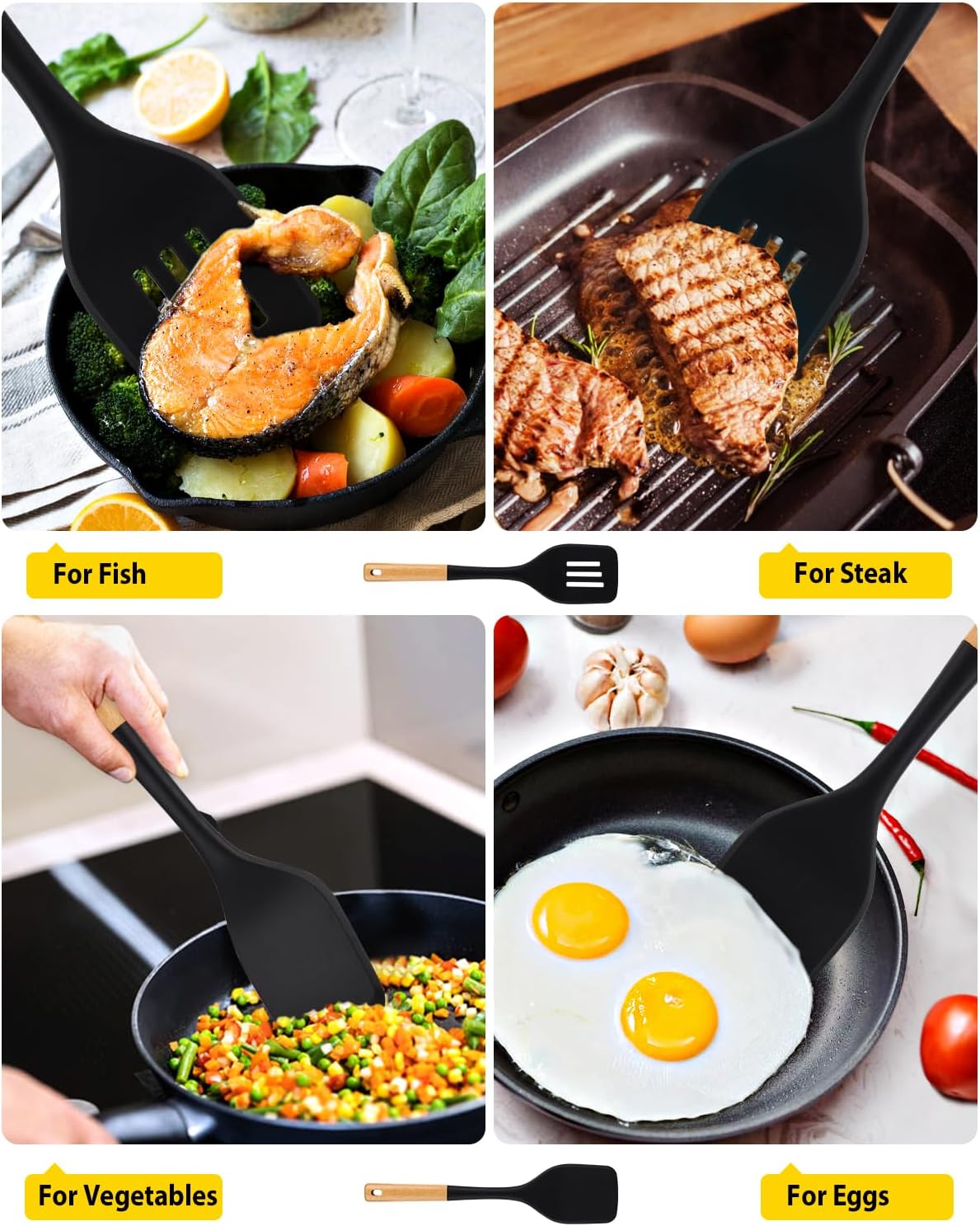 Pack of 2 Large Silicone Spatula, Heat Resistant Solid Turner, Non Stick Slotted Spatulas with
