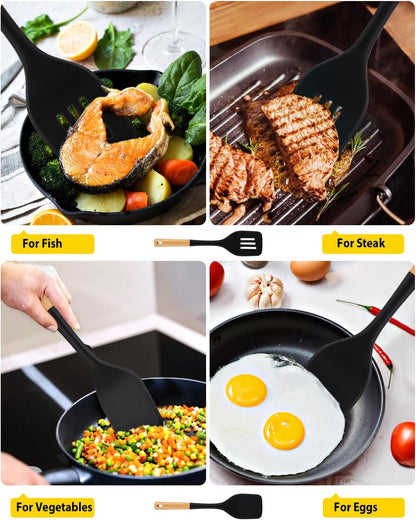 Pack of 2 Large Silicone Spatula, Heat Resistant Solid Turner, Non Stick Slotted Spatulas with