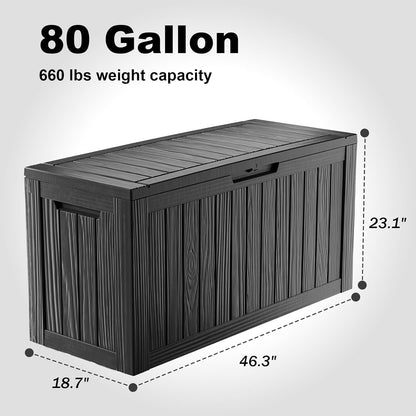 Vixzen 80 Gallon Resin Deck Box, Lockable Outdoor Storage Box for Patio Cushions Storage