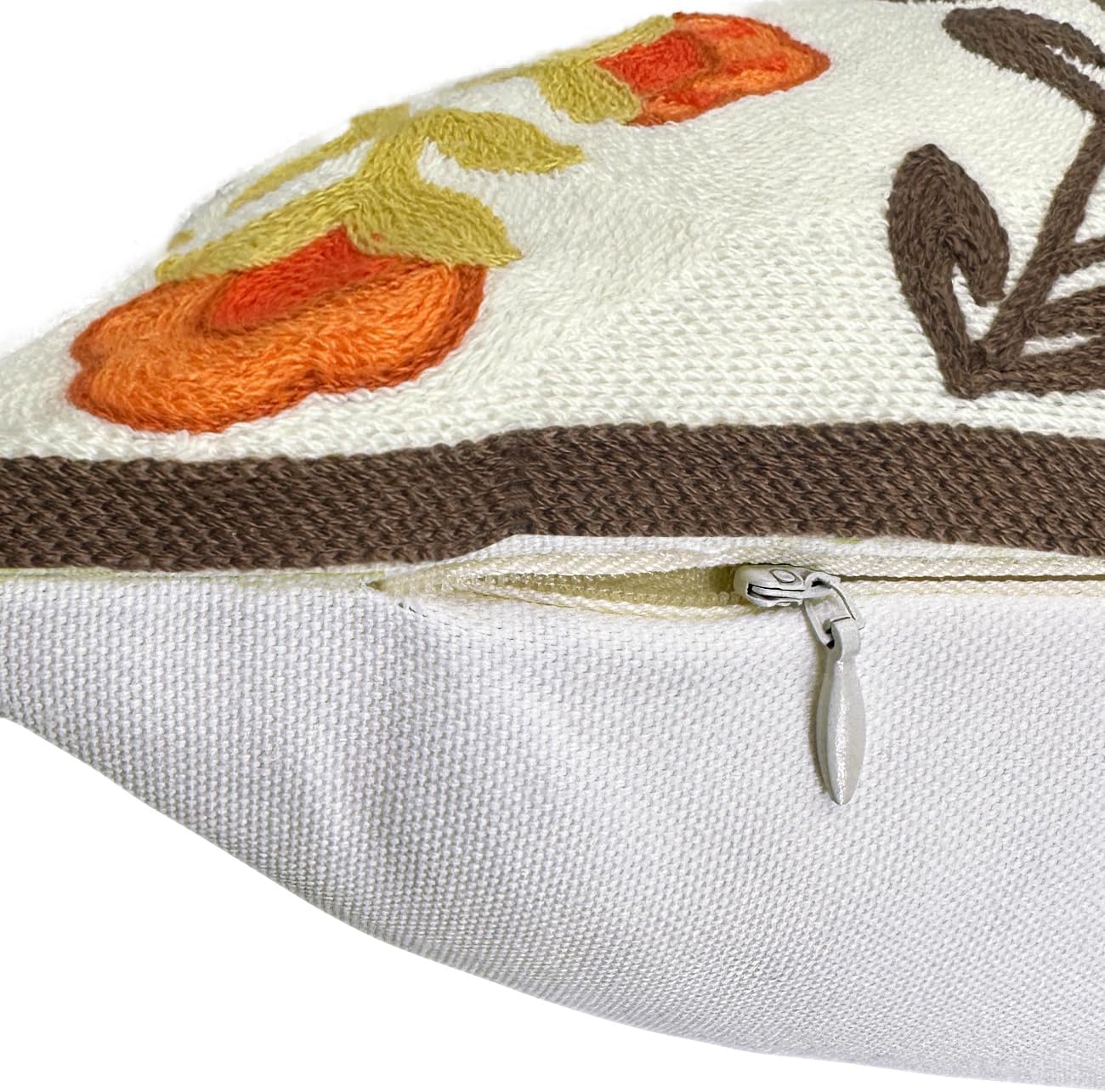 Alysheer Floral Embroidered Fall Decorative Throw Pillow Cover 18"x 18", Farmhouse Cottage Orange