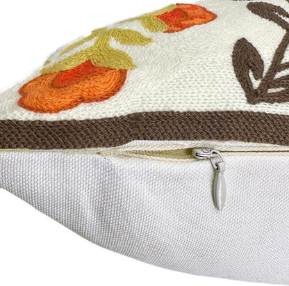 Alysheer Floral Embroidered Fall Decorative Throw Pillow Cover 18"x 18", Farmhouse Cottage Orange