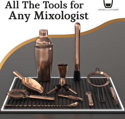 Highball & Chaser 13-Piece Cobbler Cocktail Shaker Set Matte Copper Stainless Steel Bartender Kit