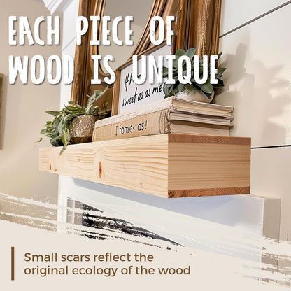 60x8x3 Fireplace Mantel - Handcrafted Hollow Rustic Solid Wood Wall Mounted Floating Shelf - DIY