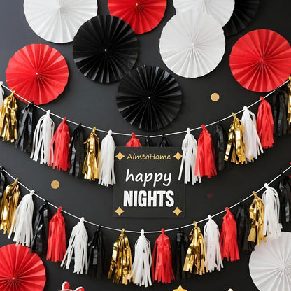 Red Black White Gold Paper Tassel, 20 Pack, Party Decorations for Birthday, Baby Shower, Sprot