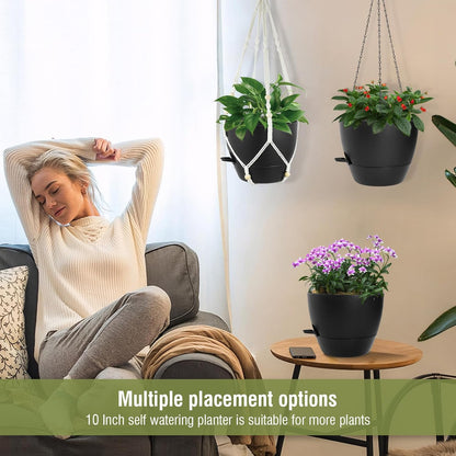 10 inch Self Watering Hanging Planters, 2 Pack Hanging Baskets for Indoor Outdoor Plants, Hanging