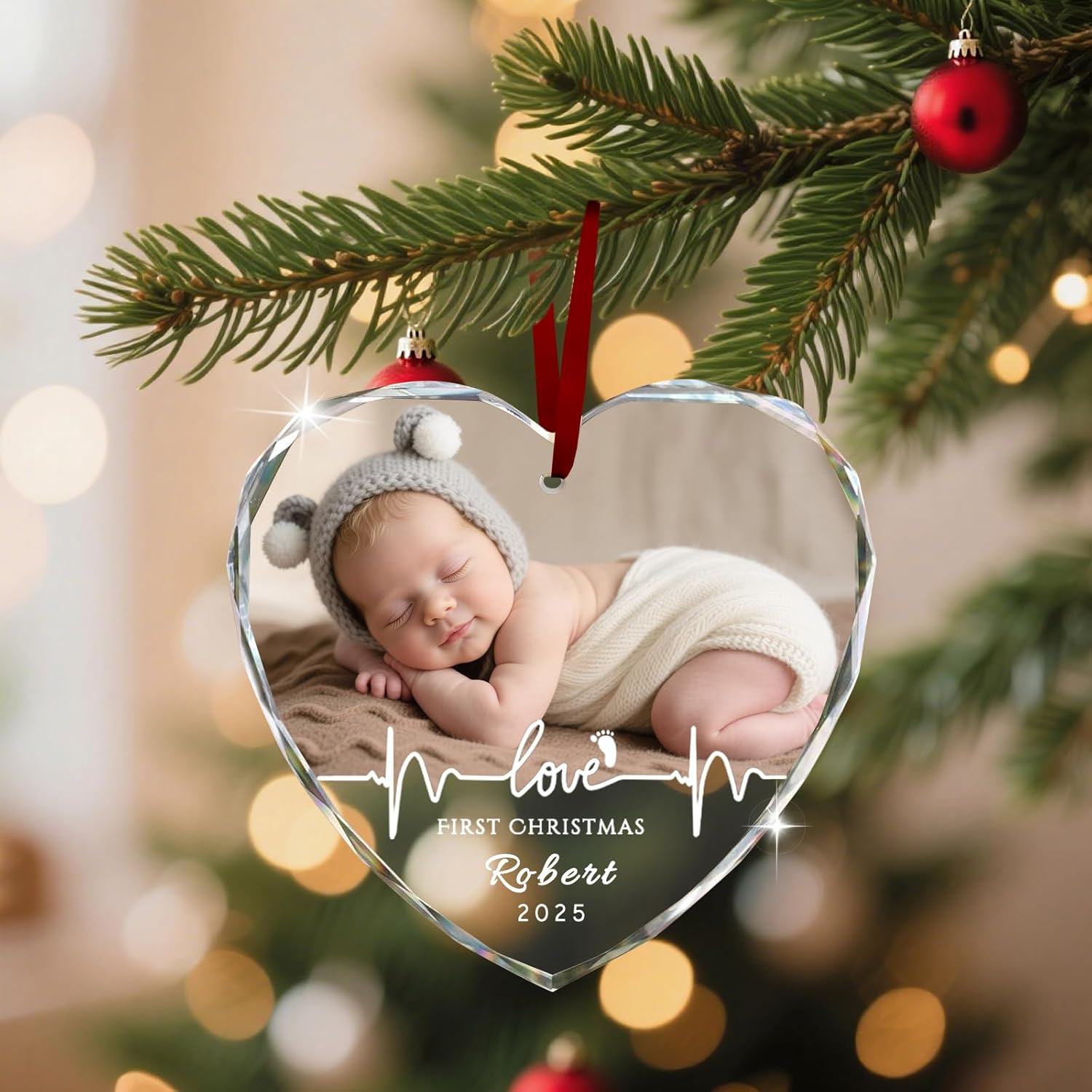 Custom Christmas Ornament Glass-Personalized Christmas Ornaments with Photo/Name/Date/Text,Wedding