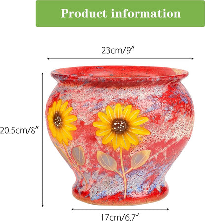 Sungmor Ceramic Hand Painted Succulent Flower Pots, 9 Inch Large Pottery Pots for Indoor Outdoor