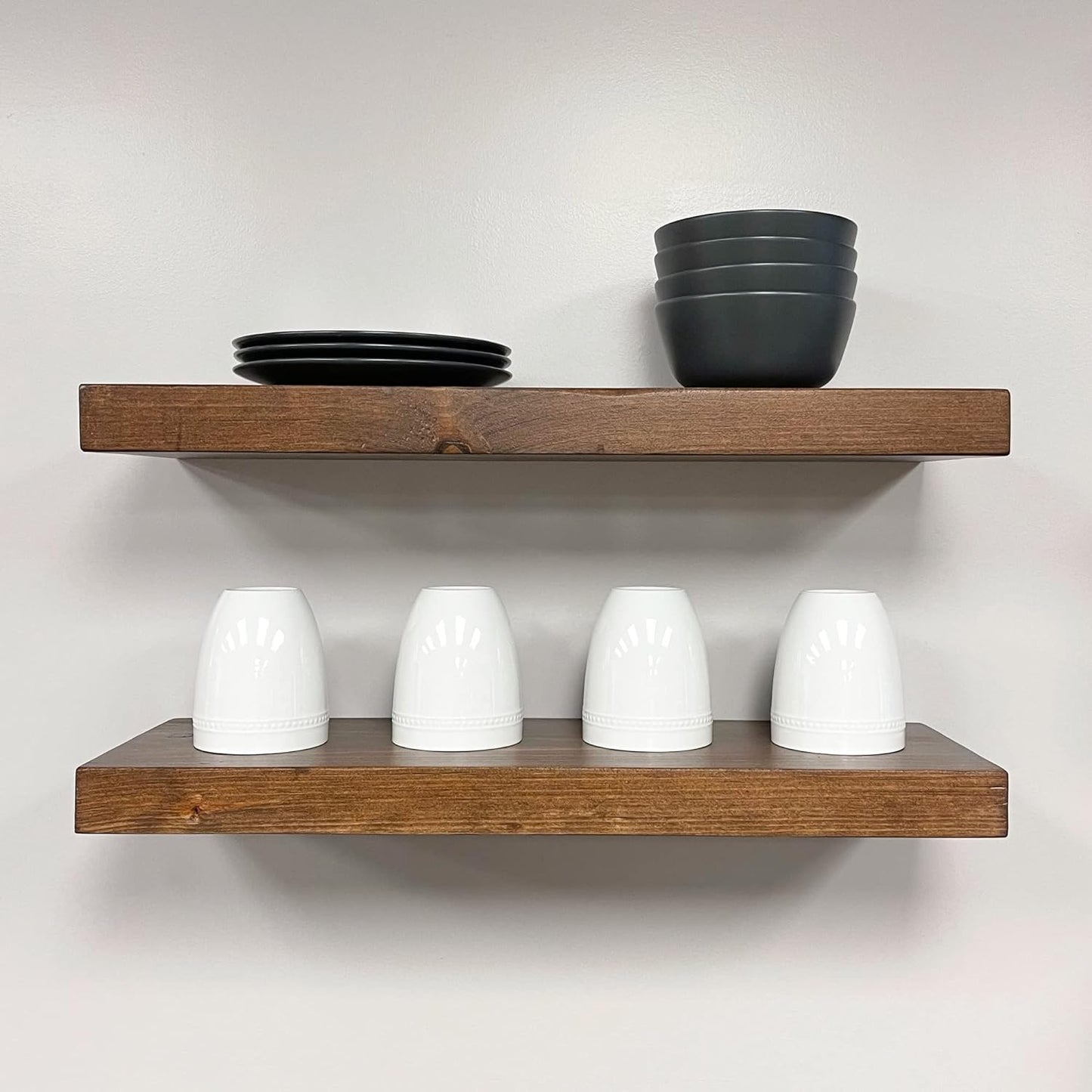 URBANDI, Rustic Floating Shelves, Set of 2, Hidden Bracket, Solid Wood, Heavy Duty, Wall Mounted