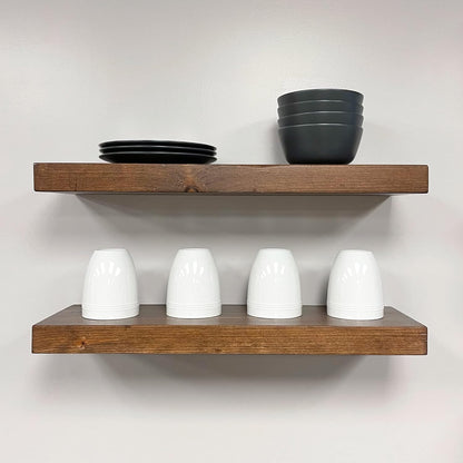 URBANDI, Rustic Floating Shelves, Set of 2, Hidden Bracket, Solid Wood, Heavy Duty, Wall Mounted