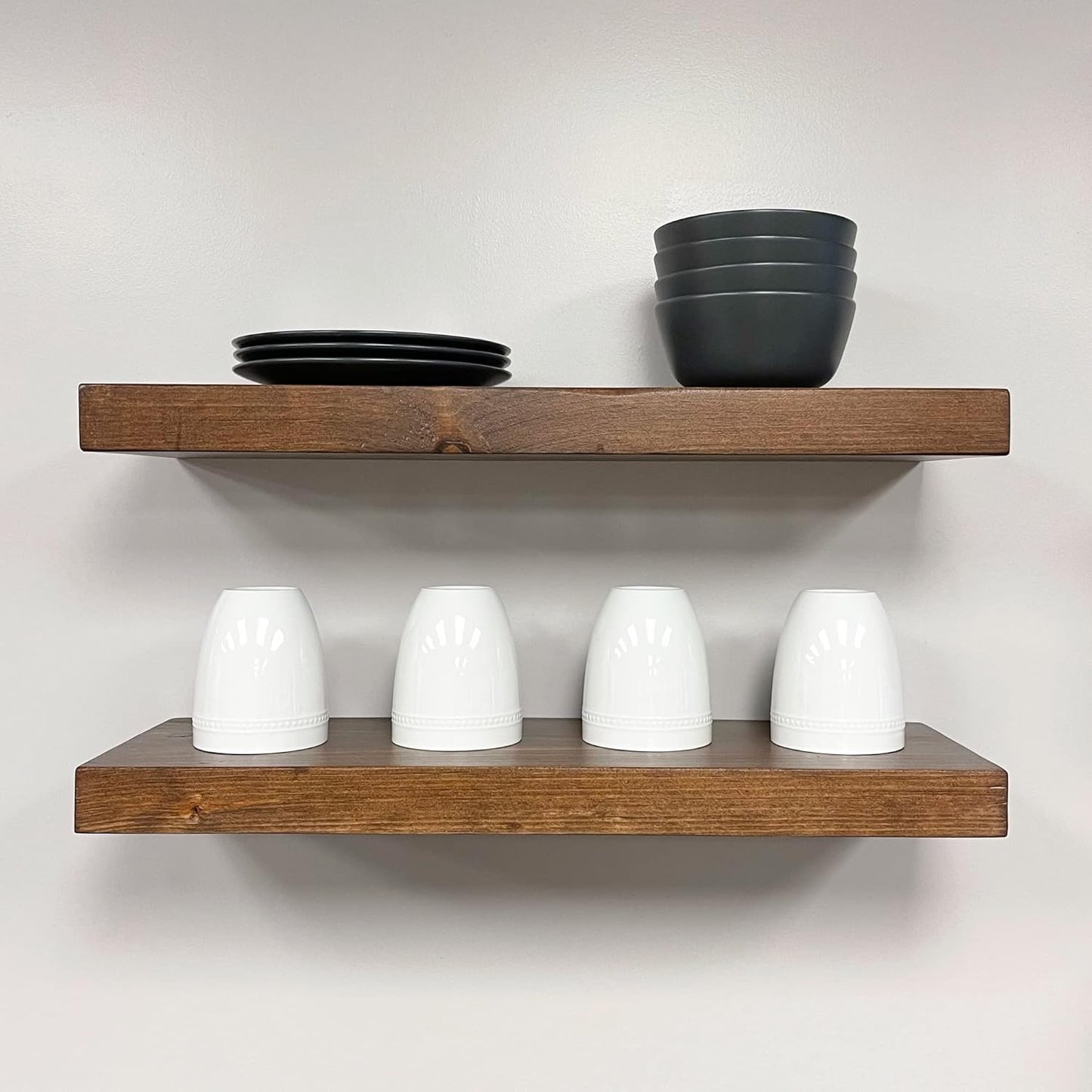 URBANDI, Rustic Floating Shelves, Set of 2, Hidden Bracket, Solid Wood, Heavy Duty, Wall Mounted