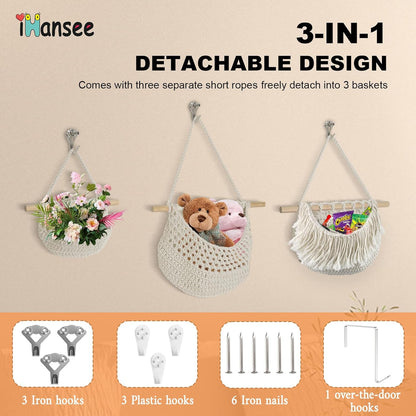 Hanging Baskets for Organizing, 3 Tier Detachable Wall Hanging Fruit Basket Over the Door Organizer